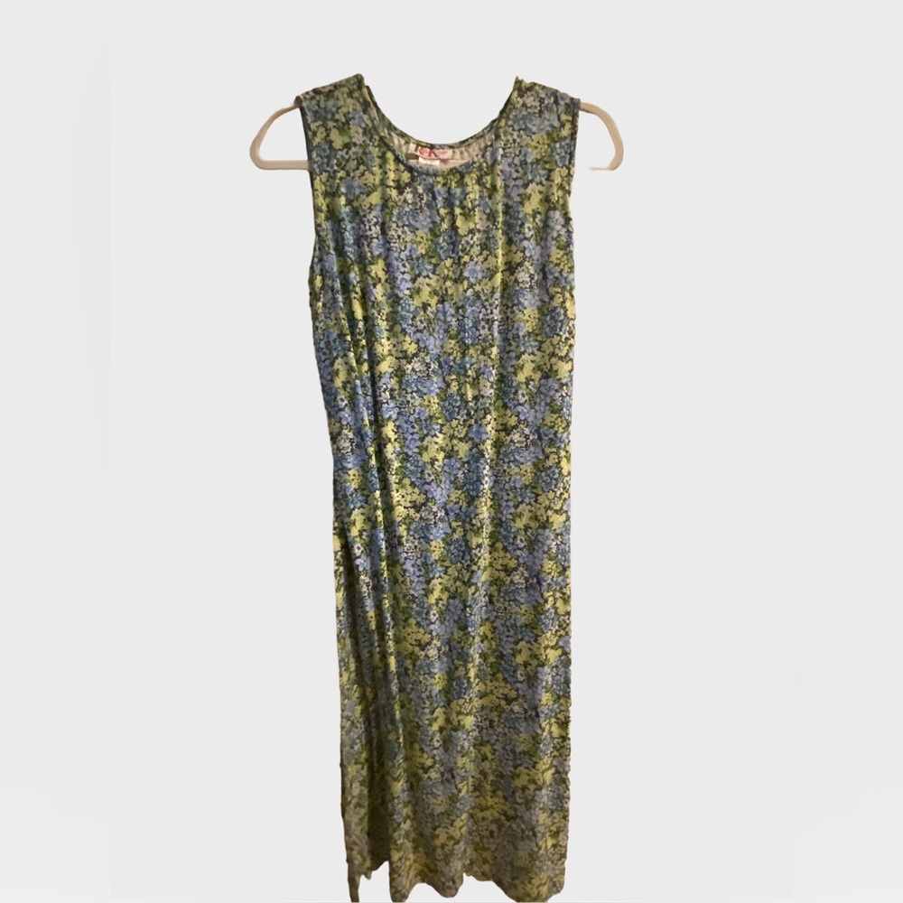 R&K Vintage 90s Green Blue Floral Maxi Dress Size 8P